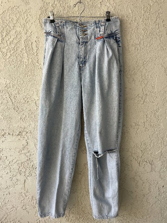 Jordache Denim - Vtg 80s Jordache Studio Acid Wash High Waisted Tapered Mom Jeans Women's Size 10